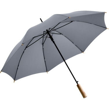 FARE ÖkoBrella automatinis skėtis su perdirbto PET audiniu ir medine rankena su logotipu, pilka (waterSAVE®) – detalės vaizdas 2
