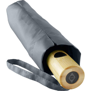 FARE ÖkoBrella AOC kišeninis skėtis su perdirbto PET audiniu ir bambuko rankena su logotipu, pilka (waterSAVE®) – detalės vaizdas 4