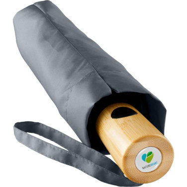 FARE ÖkoBrella AOC kišeninis skėtis su perdirbto PET audiniu ir bambuko rankena su logotipu, pilka (waterSAVE®) – detalės vaizdas 5