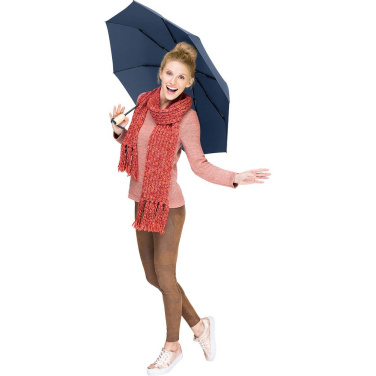 FARE ÖkoBrella AOC kišeninis skėtis su perdirbto PET audiniu ir bambuko rankena su logotipu, tamsiai mėlyna (waterSAVE®) – detalės vaizdas 2