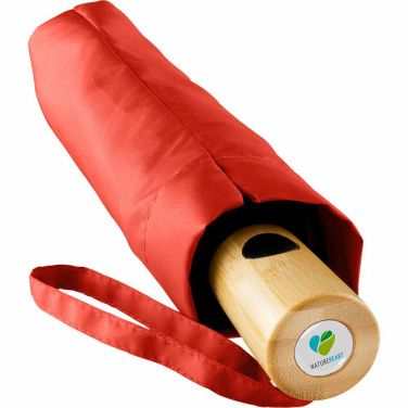FARE ÖkoBrella AOC kišeninis skėtis su perdirbto PET audiniu ir bambuko rankena su logotipu, raudona (waterSAVE®) – detalės vaizdas 4