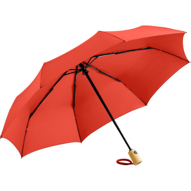FARE ÖkoBrella AOC kišeninis skėtis su perdirbto PET audiniu ir bambuko rankena su logotipu, raudona (waterSAVE®) – detalės vaizdas 9