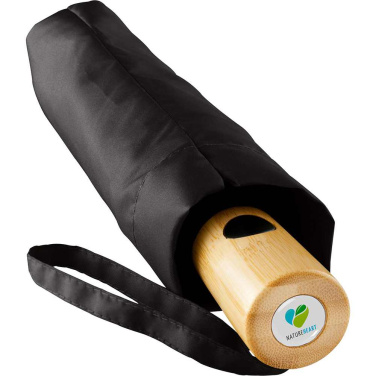 FARE ÖkoBrella AOC kišeninis skėtis su perdirbto PET audiniu ir bambuko rankena su logotipu, juoda (waterSAVE®) – detalės vaizdas 5