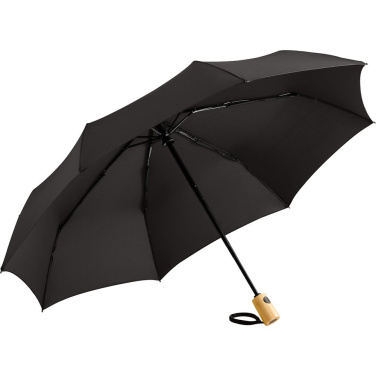 FARE ÖkoBrella AOC kišeninis skėtis su perdirbto PET audiniu ir bambuko rankena su logotipu, juoda (waterSAVE®) – detalės vaizdas 10