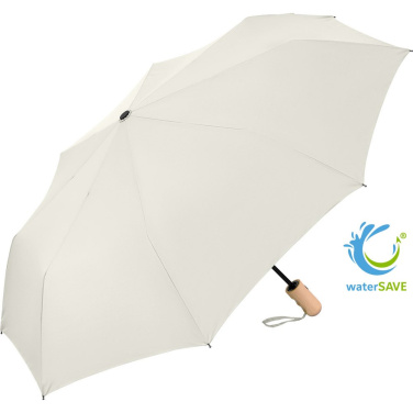 FARE® ÖkoBrella kišeninis skėtis su medine rankena su logotipu, natūrali balta (waterSAVE®) – produkto nuotrauka