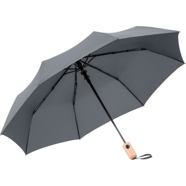 FARE® ÖkoBrella kišeninis skėtis su medine rankena su logotipu, pilka (waterSAVE®) – detalės vaizdas 2