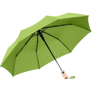 FARE® ÖkoBrella kišeninis skėtis su medine rankena su logotipu, laimo žalia (waterSAVE®) – detalės vaizdas 2