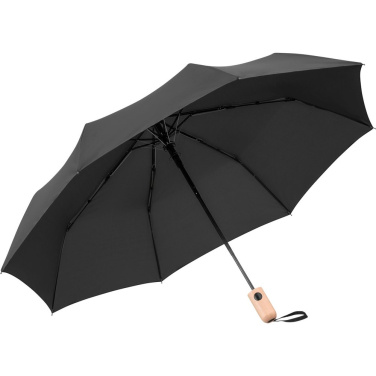 FARE® ÖkoBrella kišeninis skėtis su medine rankena su logotipu, juoda (waterSAVE®) – detalės vaizdas 2