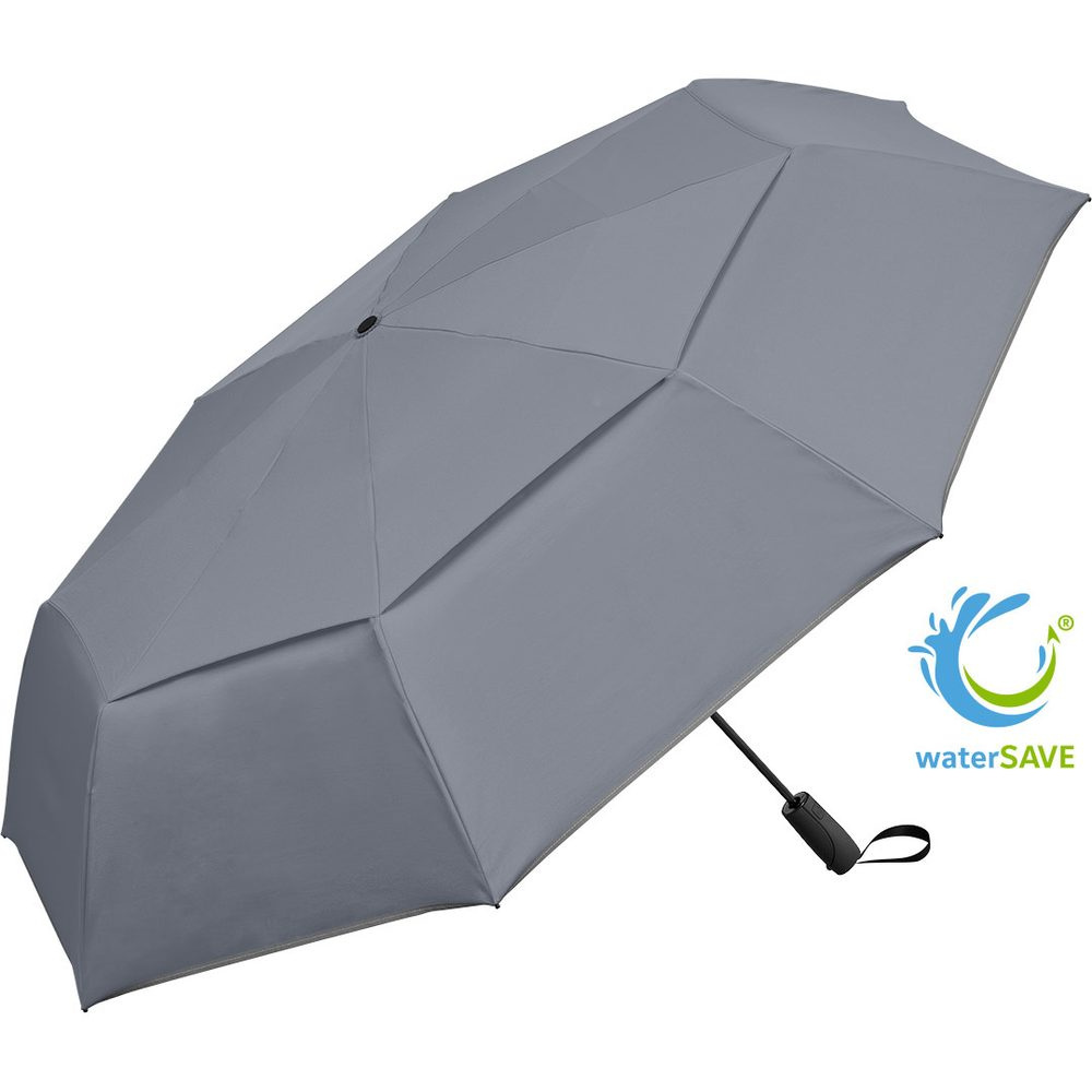 FARE® Jumbomagic® Windfighter® 2.0 automatinis golfo kišeninis skėtis su logotipu, pilka (waterSAVE®) – produkto nuotrauka