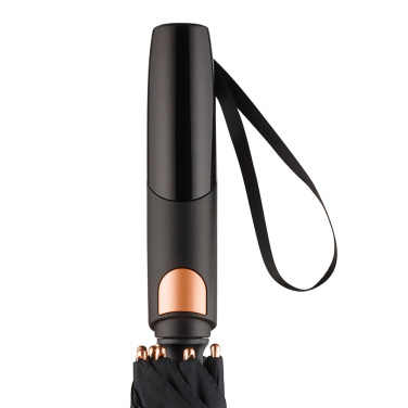 FARE® Precious automatinis aliuminio golfo skėtis su metalinėmis detalėmis su logotipu, juoda / vario – detalės vaizdas 4