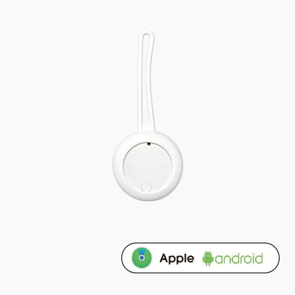 Baltas Xoopar Tag išmanusis sekiklis silikoniniame dėkle su kilpele, Apple ir Android ženklai