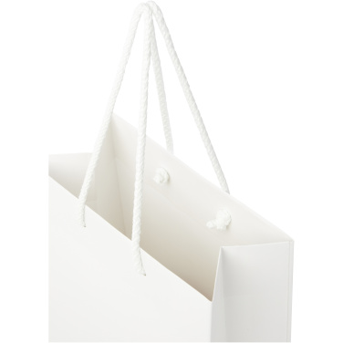 Rankų darbo 170 g/m2 integruotas popierinis maišelis su plastikinėmis virvelės rankenomis - 18 x 9 x 23 cm, gaminio vaizdas