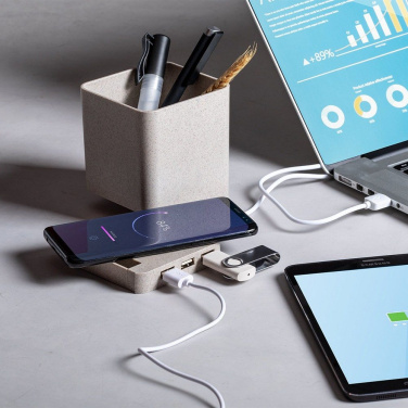 Belaidis įkroviklis iš kviečių šiaudų (5 W), USB šakotuvas 2.0, rašiklio laikiklis, telefono stovas, gaminio vaizdas (2)