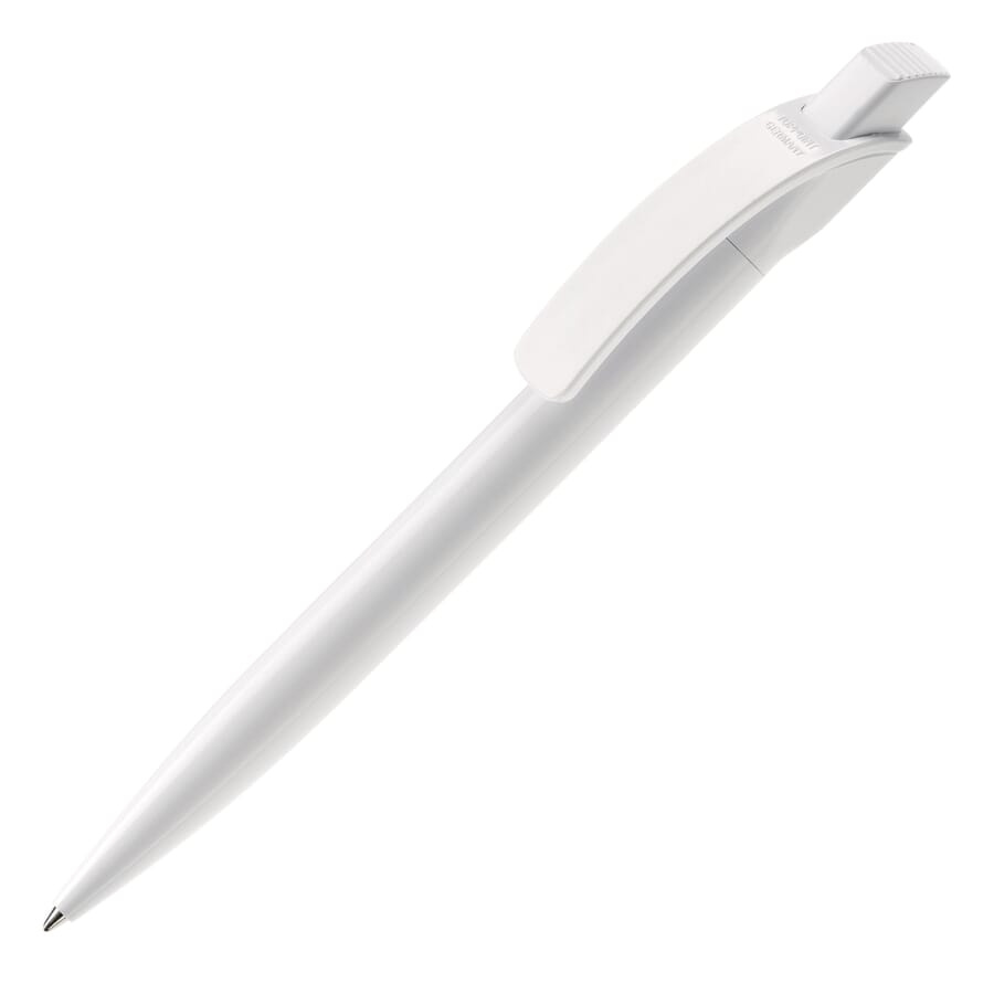 Kubinis rutulinis rašiklis kietos spalvos, balta / Balta, gaminio vaizdas