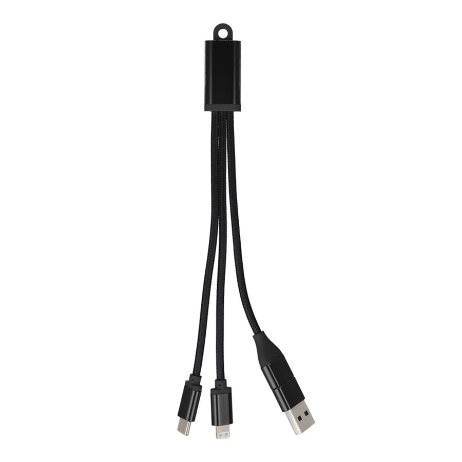 2 viename įkrovimo laidas USB-A/C–USB-C ir „Lightning“ jungtimi, aliuminis, juoda, gaminio vaizdas (1)