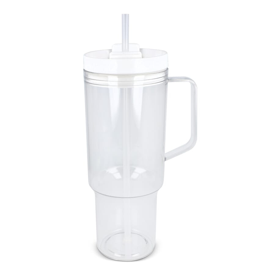 Majamio puodelis su rankena, permatomas, 1,2 l, R-PET, skaidri / balta, gaminio vaizdas (1)