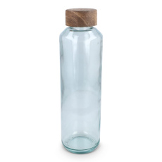 „InSideOut“ perdirbto stiklo vandens buteliukas „ReuuZ“ su mediniu dangteliu, 650 ml