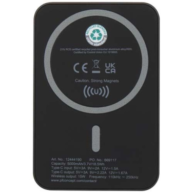 „Acrab“ 5000 mAh 15 W magnetinė belaidė išorinė baterija su 20 W PD – pagaminta iš perdirbto plastiko, Vientisa juoda, gaminio vaizdas (2)