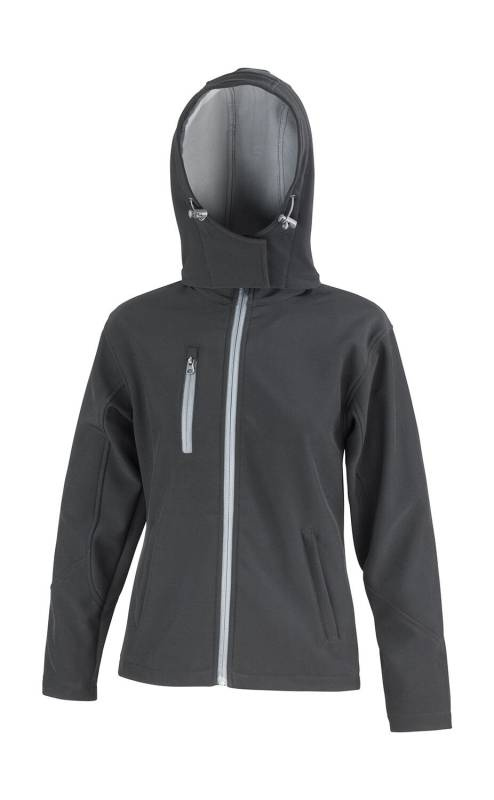 Moteriška TX Performance Softshell striukė su gobtuvu, spalva: juoda/pilka – Result Recycled (1)