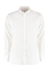 Priglundantys tamprūs oksfordo stiliaus marškiniai ilgomis rankovėmis, spalva: balta