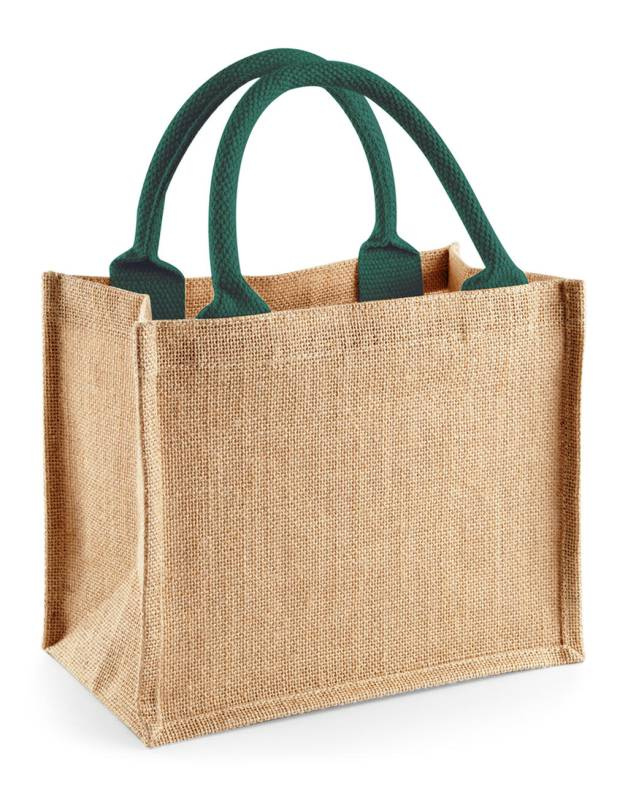 Džiuto mini dovanų maišelis, spalva: natūrali/miško žalia – Westford Mill (1)
