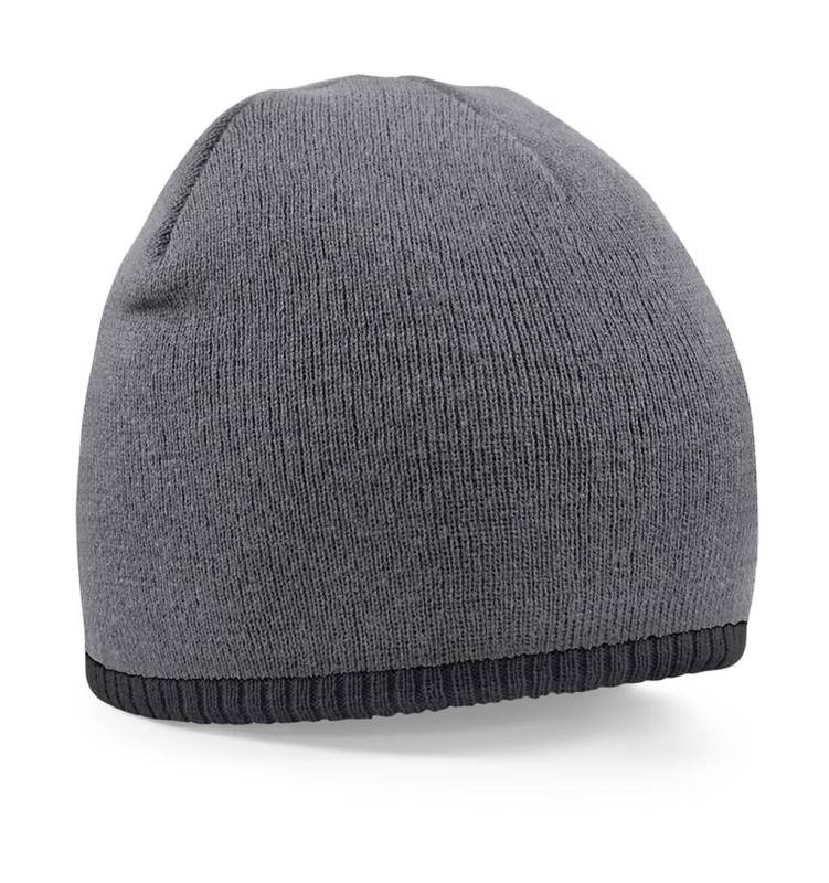 Dvispalvė megzta kepurė su beanie raštu, Grafito pilka/juoda – Beechfield (1)