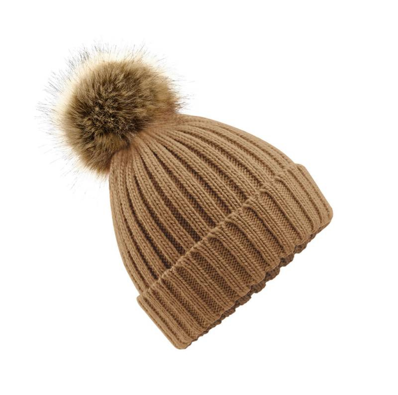 „Fur Pop Pom“ stora kepurė, Sausainis – Beechfield (1)