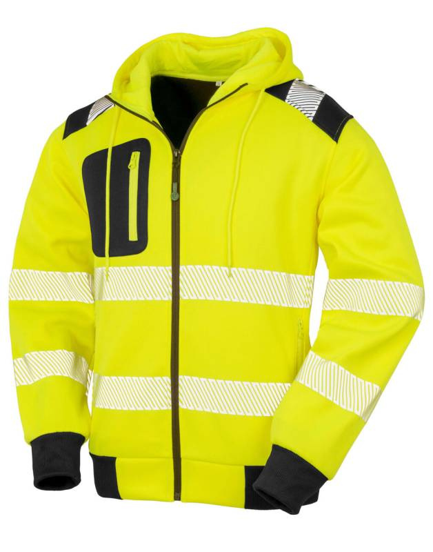 Perdirbtas tvirtas apsauginis džemperis su užtrauktuku, Fluorescencinė geltona – Result Recycled (1)