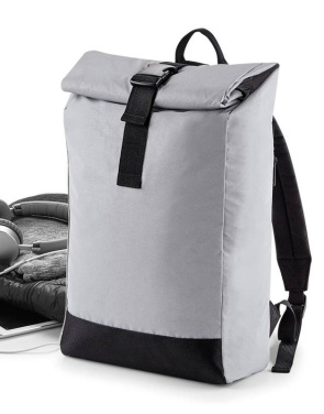 Šviesą atspindinti kuprinė su užsegamu viršumi, Juoda atspindinti – Bagbase (4)