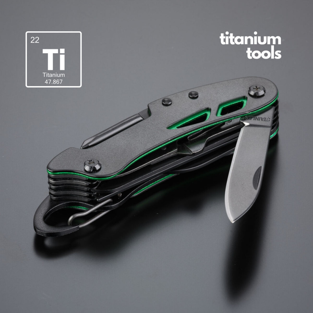 Titanium-coated Steel Optima Set: kišeninis peilis ir žibintuvėlis, žalia, papildomas vaizdas 2