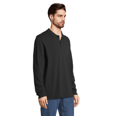 Polo marškinėliai PLANET iš ekologiškos medvilnės ilgomis rankovėmis, Juoda, 4XL, gaminio vaizdas (2)