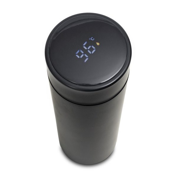 420 ml „Falco“ termo puodelis su termometru, juodas, gaminio vaizdas (1)