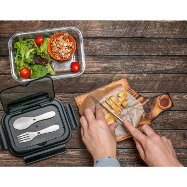 1000 ml „Lagos“ stiklinė pietų dėžutė su stalo įrankiais, juodas, gaminio vaizdas (3)