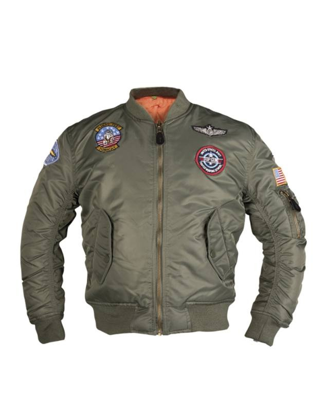 Ma1® Vaikiška Aviator striukė su ženkleliu, alyvuogių žalia – Mil-Tec