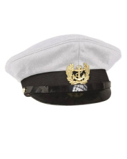 Tamsiai mėlyna kepurė su snapeliu ir ženkleliu, balta