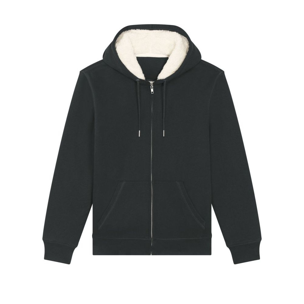 Stanley/Stella Hygger Sherpa unisex džemperis su gobtuvu ir užtrauktuku, 300 g/m² – juoda, XXS (1)