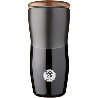 Reno 370 ml dubultsienu keramikas krūze ar logotipu, Melna – detaļas skats 6