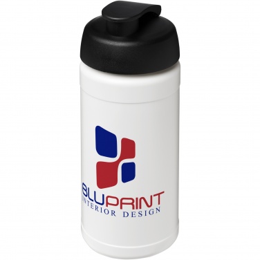 Baseline® Plus 500 ml sporta pudele ar atvāžamu vāku ar logotipu, Balts / pilnīgi melns – detaļas skats 4