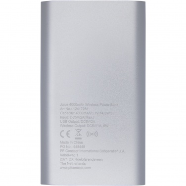 Juice 4000 mAh ārējais akumulators ar bezvadu uzlādi, sudrabains – detaļas skats 3