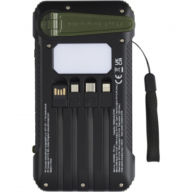 Soldy 10 000 mAh ārējais akumulators ar saules paneli un dinamo no pārstrādātas plastmasas – detaļas skats 3, Armijas zaļš