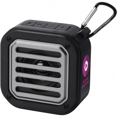Solo 3W IPX5 RCS otrreizējās plastmasas saules Bluetooth® skaļrunis ar karabīni ar logotipu – detaļas skats 6, Vienkrāsains melns