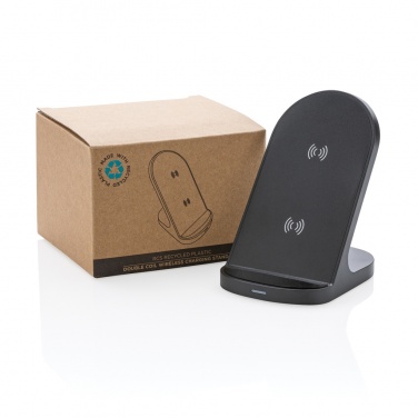 Logotrade Ideja dāvanas foto: RCS otrreizējās pārstrādes plastmasas dubultās spoles bezvadu statīvs 15W