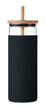 Stikla bļodiņas 450ml bambusa vāks, Melns – detaļas skats 2