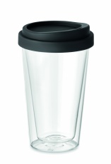 Dubultsienu borsilikāta stikla glāze ar silikona vāku 350 ml
