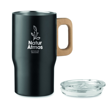 TUMBOO dubultsienu termokrūze ar koka rokturi, 350 ml ar logotipu – detaļas skats 4
