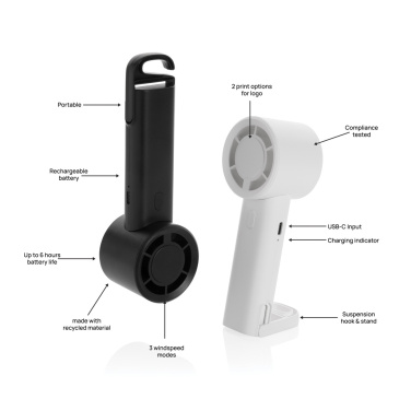 Logotrade biznesa dāvanas foto: Pārnēsājams ventilators no pārstrādātas plastmasas, kas ir atkārtoti uzlādējams Twist RCS