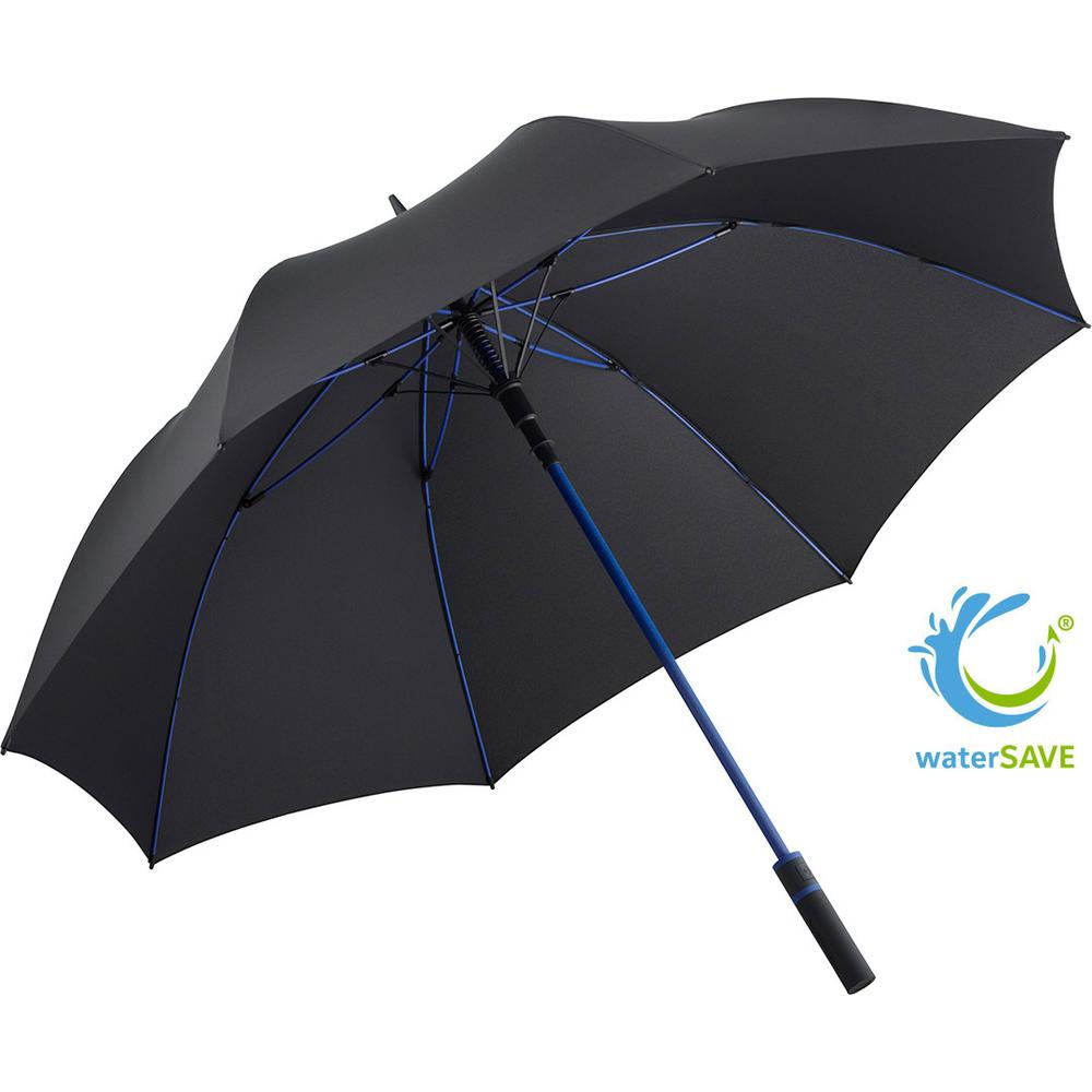 FARE® Style automātiskais golfa lietussargs ar krāsainām detaļām ar logotipu, melns-eirozils – produkta foto