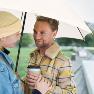 FARE ÖkoBrella automātiskais lietussargs ar pārstrādāta PET jumtu un koka rokturi ar logotipu, dabiski balts (waterSAVE®) – detaļas skats 10