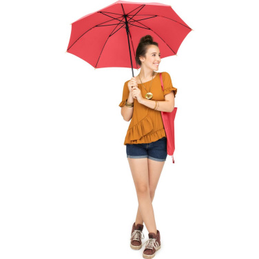 FARE ÖkoBrella automātiskais lietussargs ar pārstrādāta PET jumtu un koka rokturi ar logotipu, sarkans (waterSAVE®) – detaļas skats 9