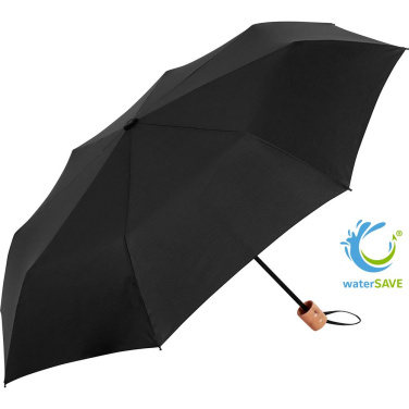 FARE ÖkoBrella kabatas lietussargs ar pārstrādāta PET jumtu un koka rokturi ar logotipu, melns (waterSAVE®) – produkta foto